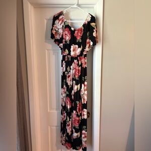 Red Dress Boutique Black and Pink Floral Maxi Dress